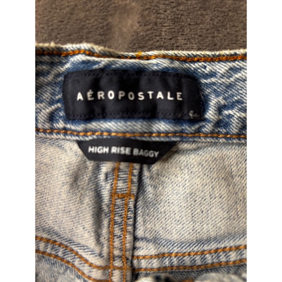 Aeropostale High Rise Baggy Distressed Jeans Light Wash Non Stretch 8S 4000 - Picture 6 of 15